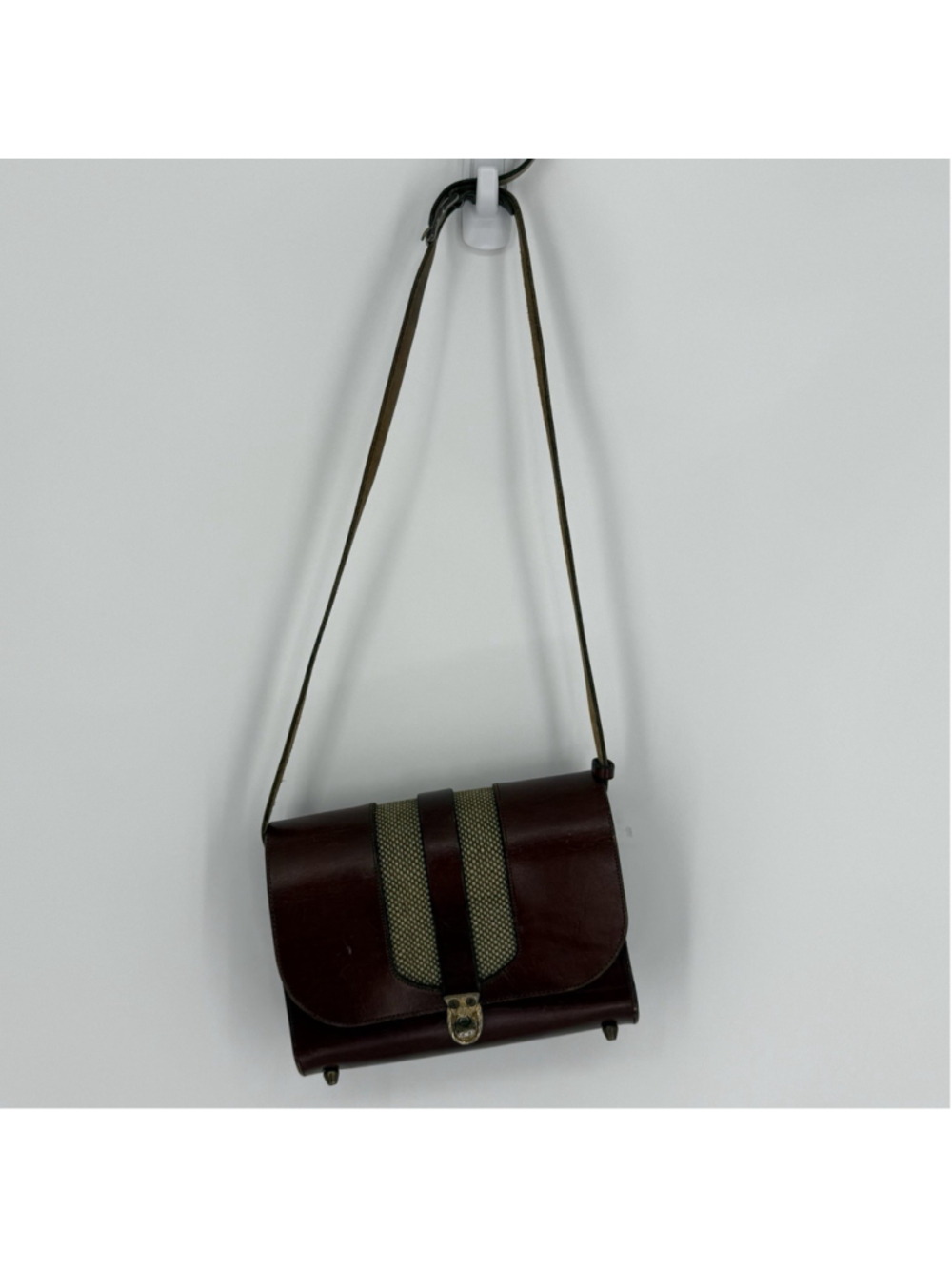 John Romain Vintage Brown Leather Handbag 1970s Hand Tooled Turn Lock